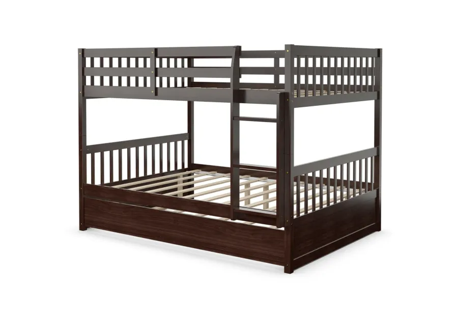 Full over Full Bunk Bed Platform Wood Bed with Ladder