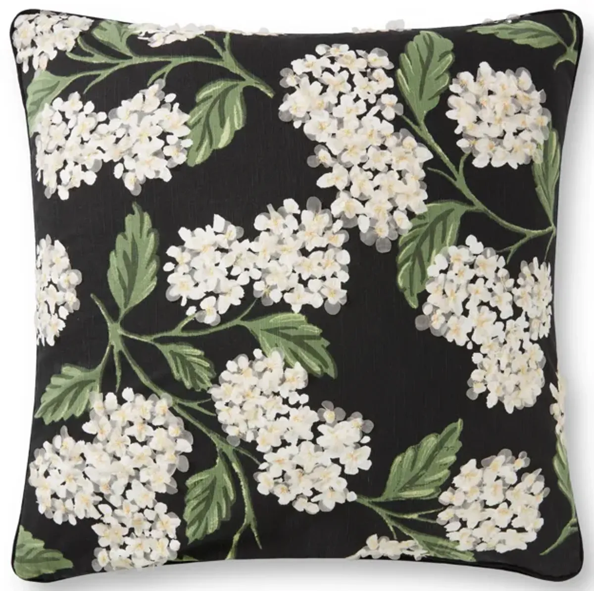 PRP0019 Hydrangea Black 22"x22" Down Pillow by Rifle Paper Co. × Loloi