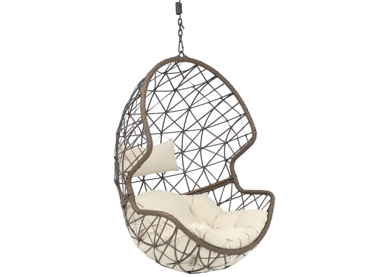 Sunnydaze Brown Resin Wicker Basket Hanging Egg Chair with Cushions