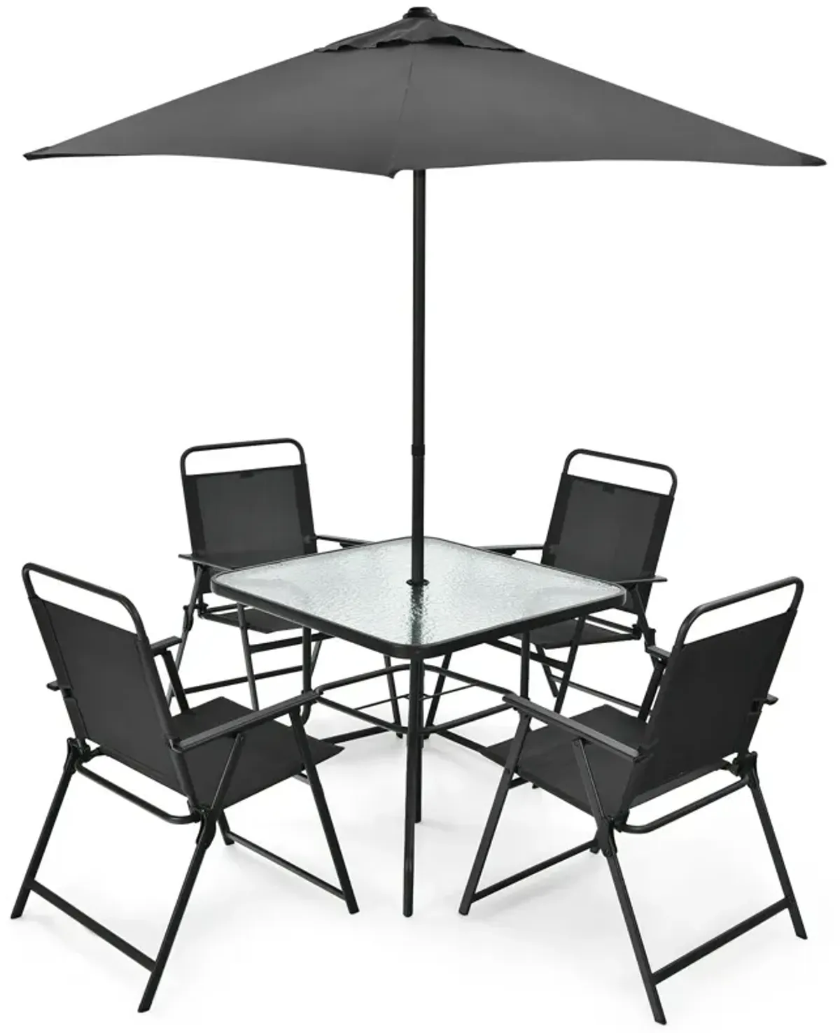 6 Pieces Patio Dining Set with Umbrella-Gray