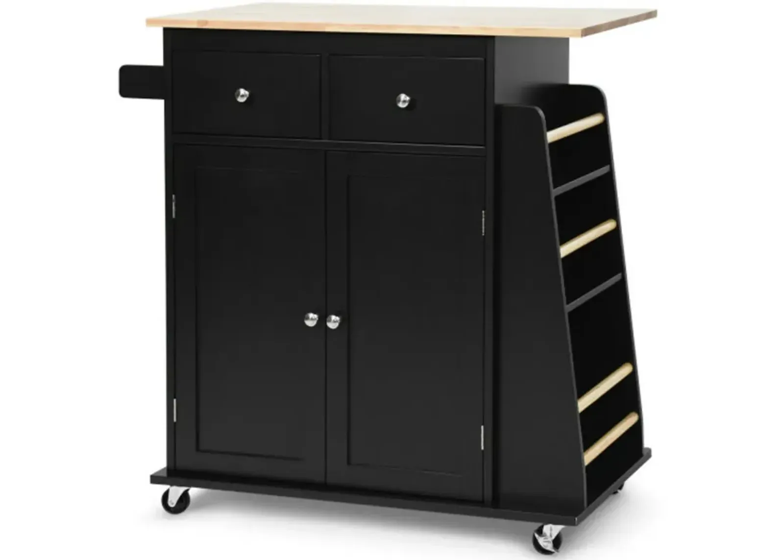 Rubber Wood Countertop Rolling Kitchen Island Cart