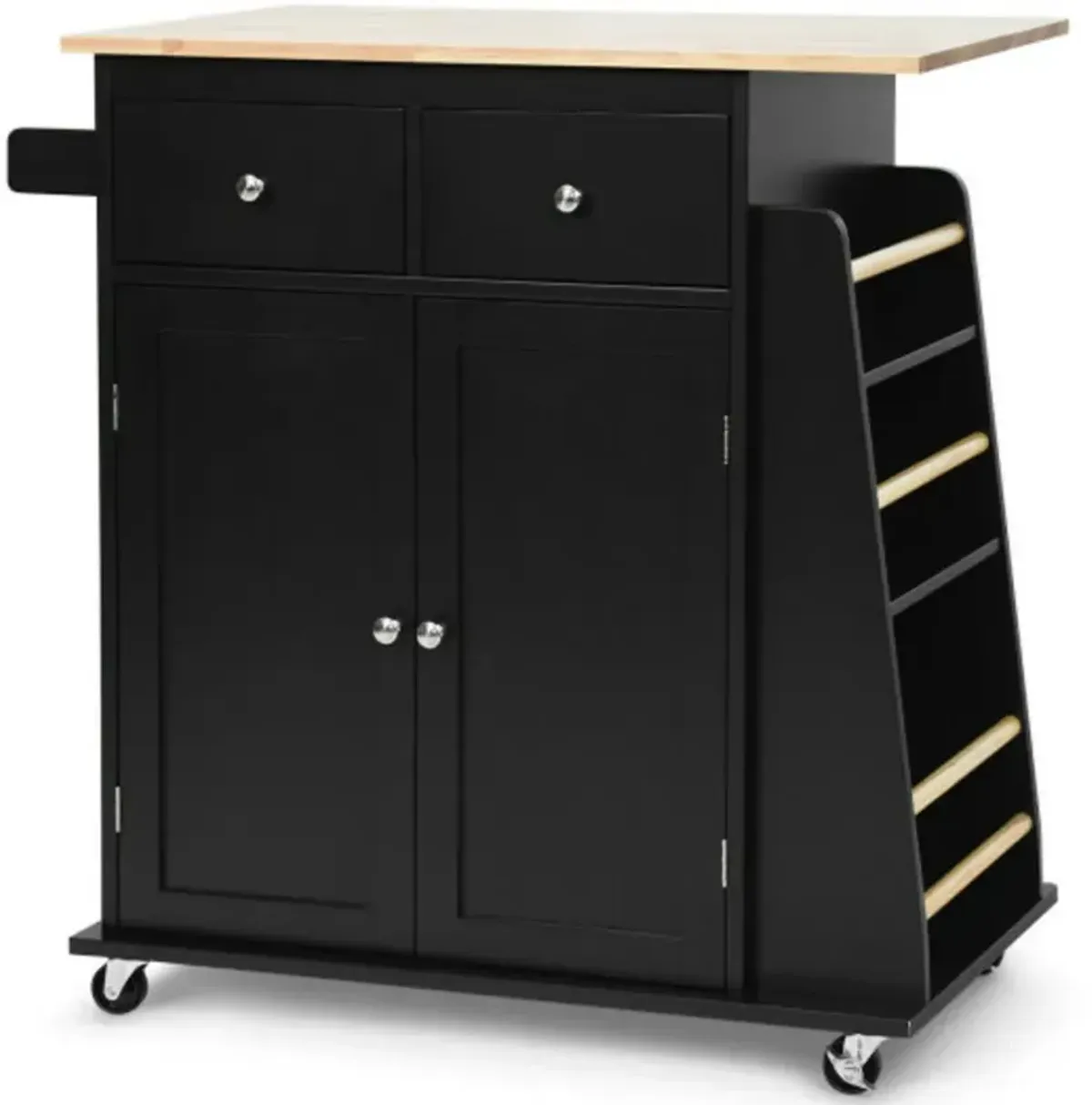 Rubber Wood Countertop Rolling Kitchen Island Cart