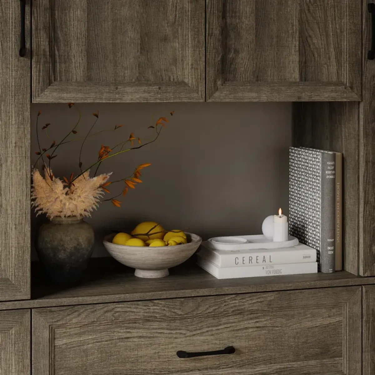 FUFU&GAGA Modern Dark Wood Bookshelf – 6 Doors, 3 Drawers & Open Shelf, Spacious P2-Grade MDF Storage Cabinet (63" W x 15.7" D x 78.7" H), Dark Wood