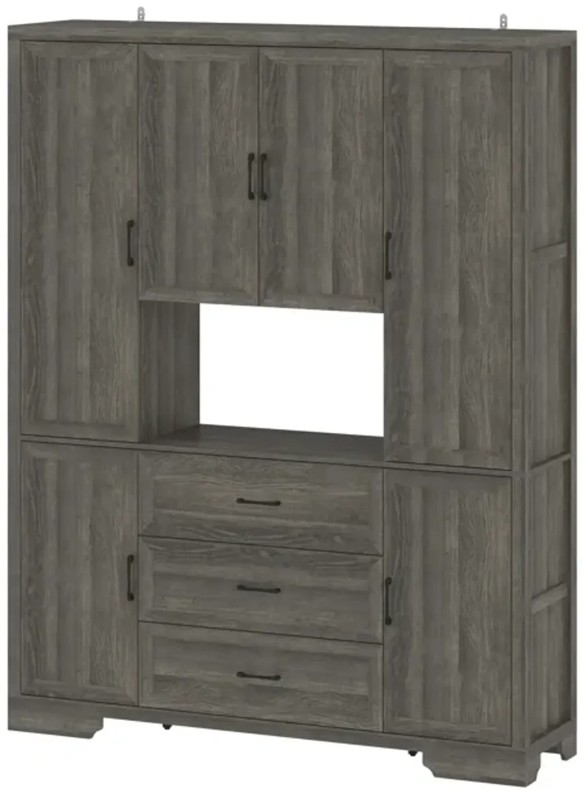 FUFU&GAGA Modern Dark Wood Bookshelf – 6 Doors, 3 Drawers & Open Shelf, Spacious P2-Grade MDF Storage Cabinet (63" W x 15.7" D x 78.7" H), Dark Wood