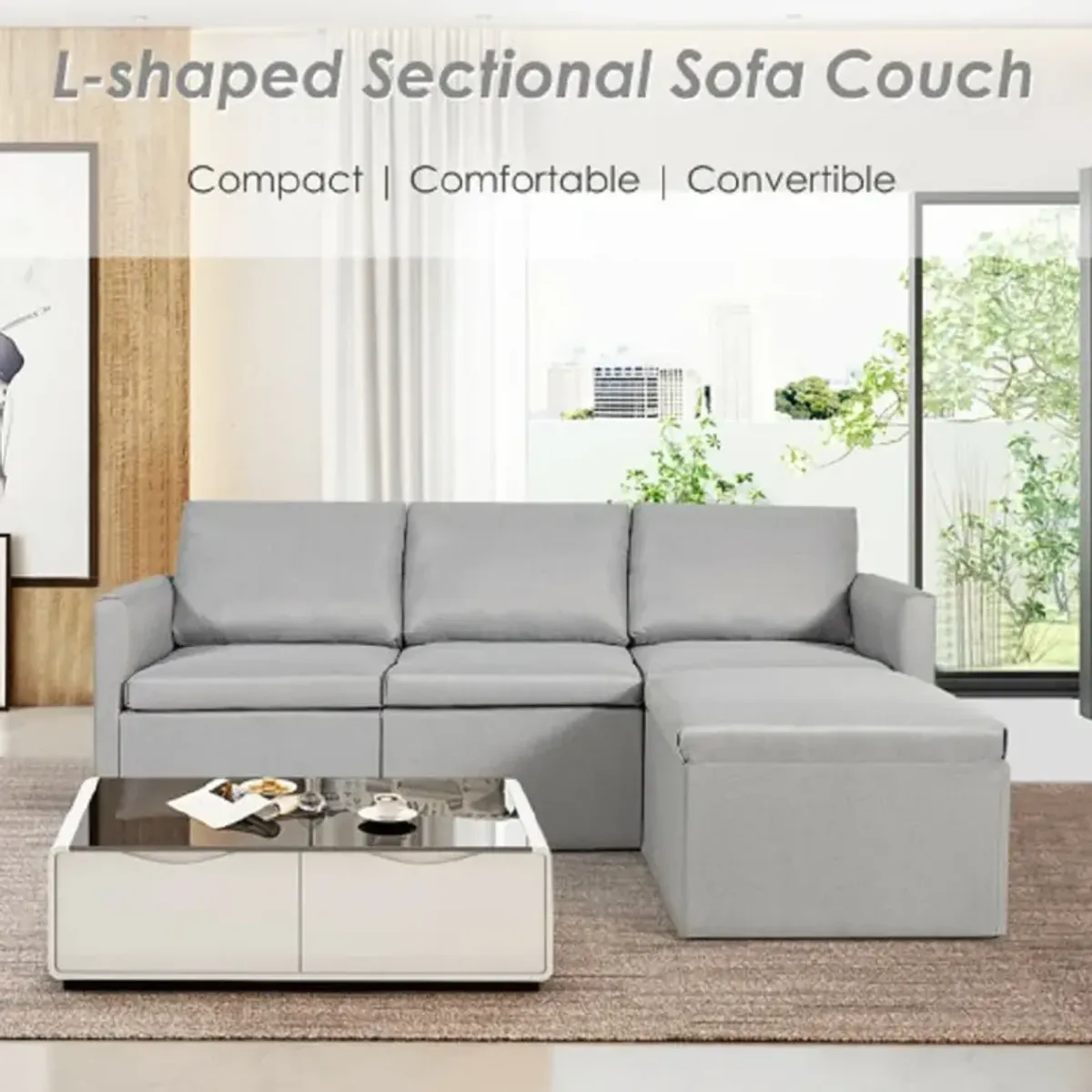 Convertible L-Shaped Sectional Sofa Couch with Reversible Chaise