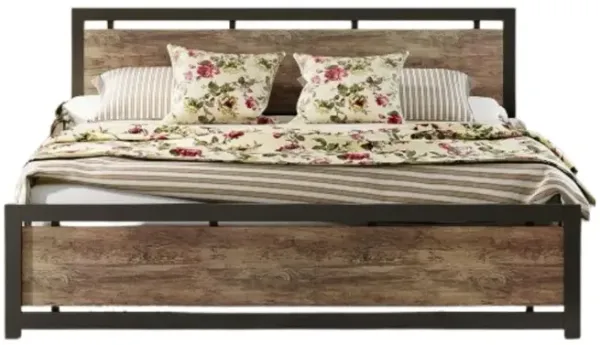 King Bed Frame With Headboard And Footboard, Metal Strong Supports, Easy Assembly, Noise-Free, No Box Spring Needed, Walnut