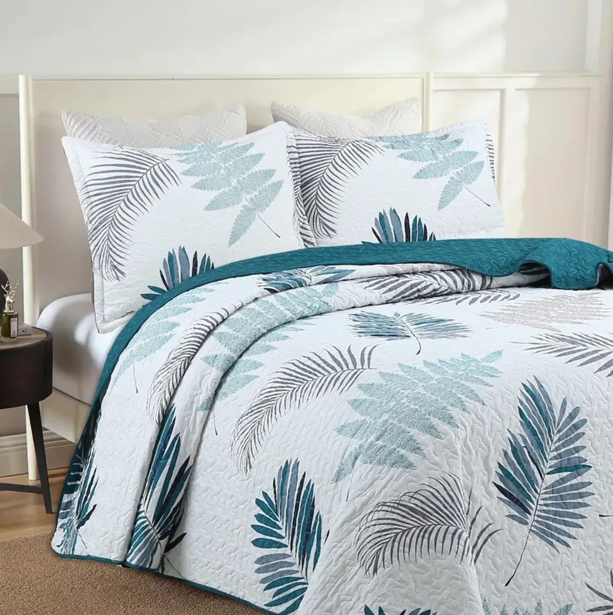 Marcielo 3 Piece Printed Leaf Quilt Set Lightweight Coverlets Set