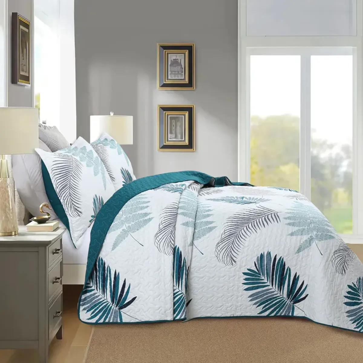 Marcielo 3 Piece Printed Leaf Quilt Set Lightweight Coverlets Set