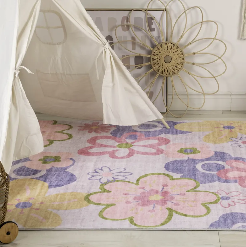 Soft Steps Playtime Fun Floral Pink Purple Soft Area Rug