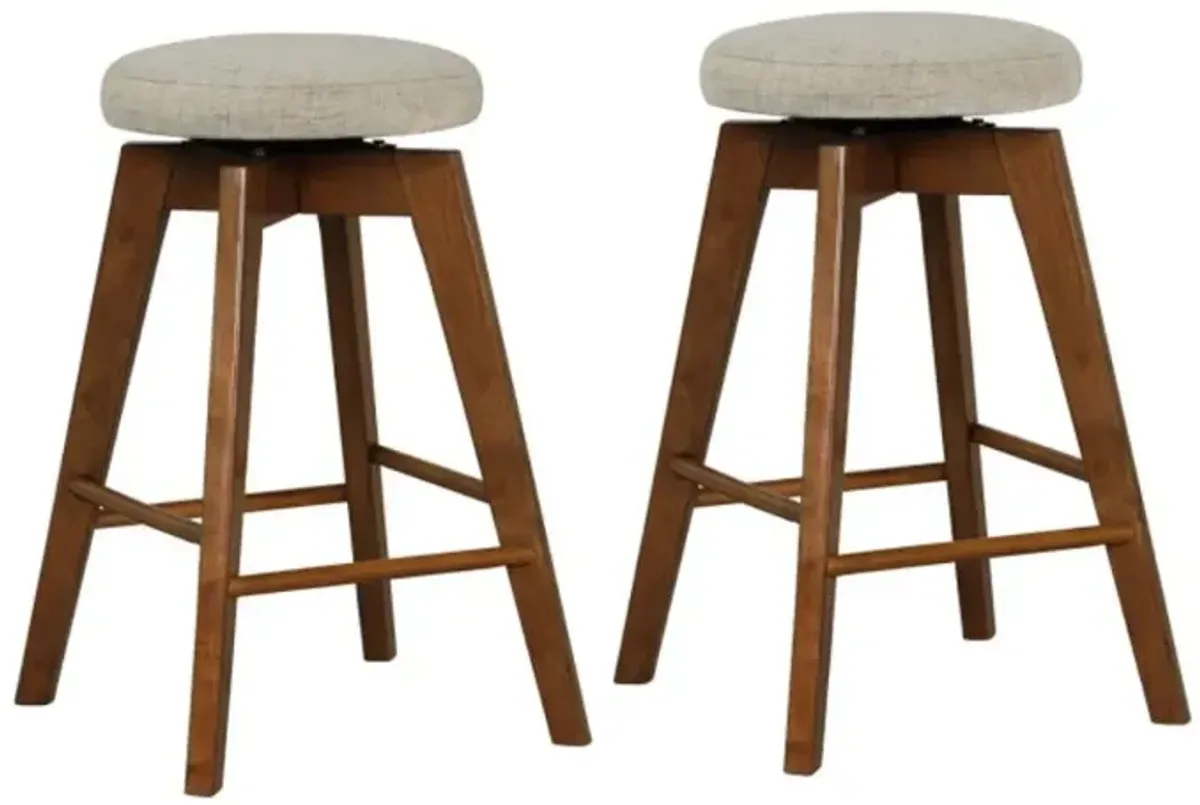 Hivvago 2 Pieces 26 Inch Backless Swivel Barstools with Linen Fabric Seat-Beige