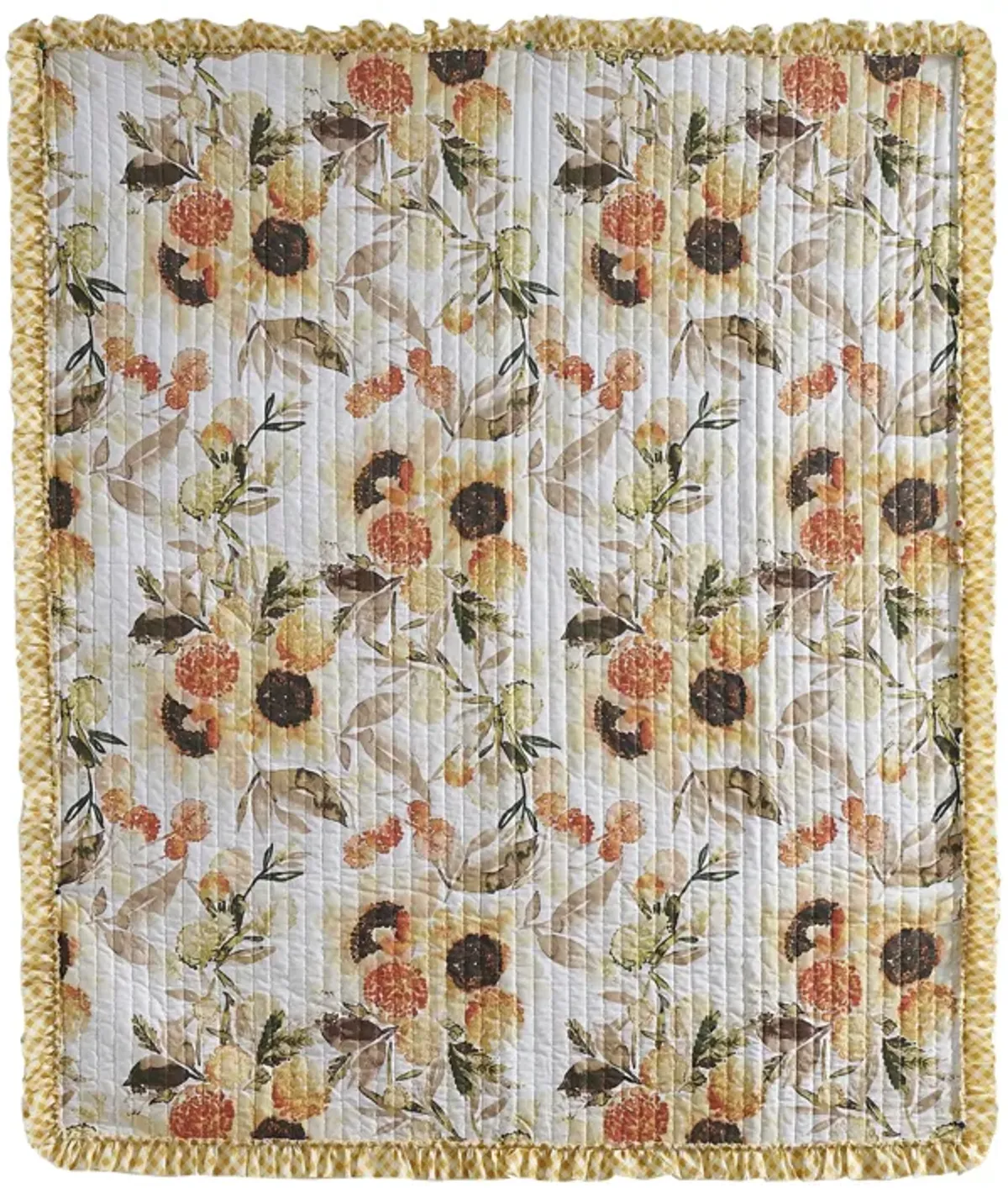 Kelsa 50 x 60 Channel Quilted Throw Blanket, Cotton Fill, Gold Sunflowers-Benzara