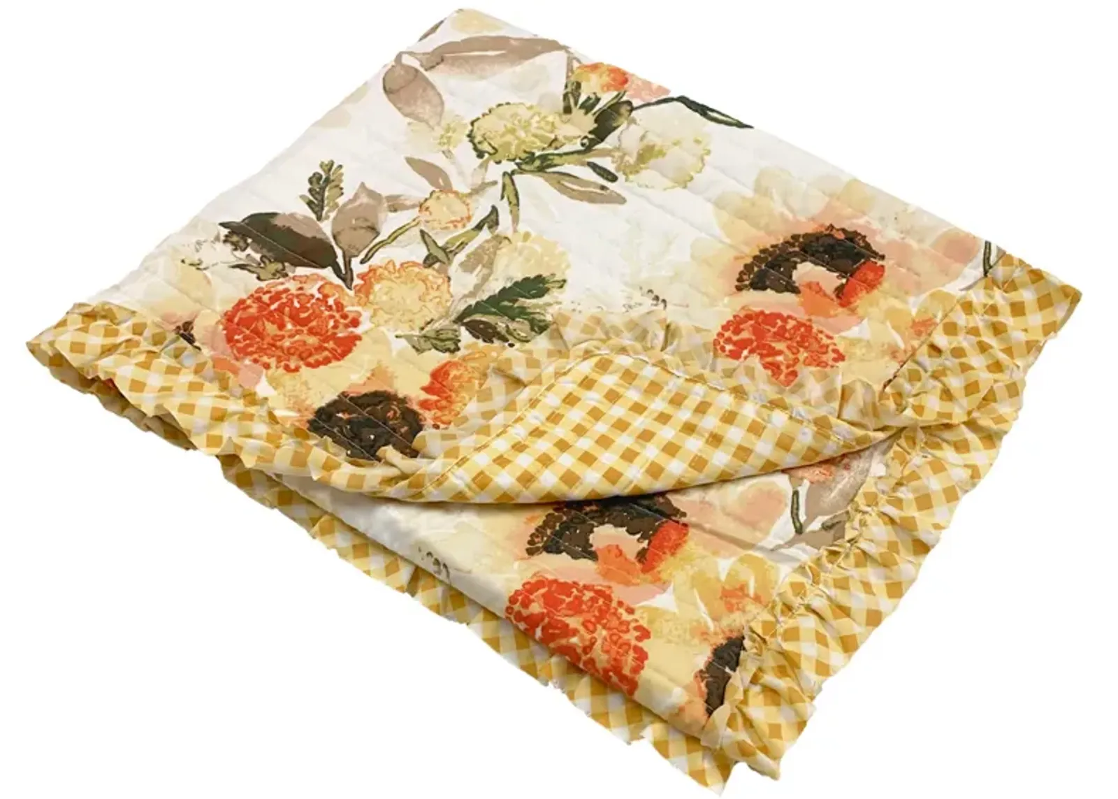 Kelsa 50 x 60 Channel Quilted Throw Blanket, Cotton Fill, Gold Sunflowers-Benzara