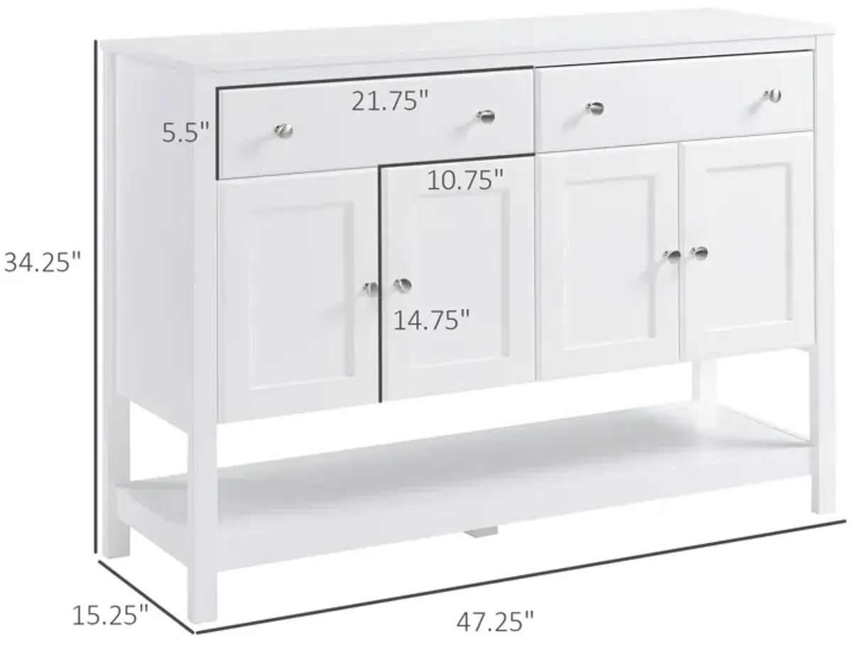 HOMCOM 47" Coffee Bar Cabinet, Sideboard Buffet Cabinet, Accent Kitchen Cabinet with Adjustable Shelves and Drawers for Living Room, White