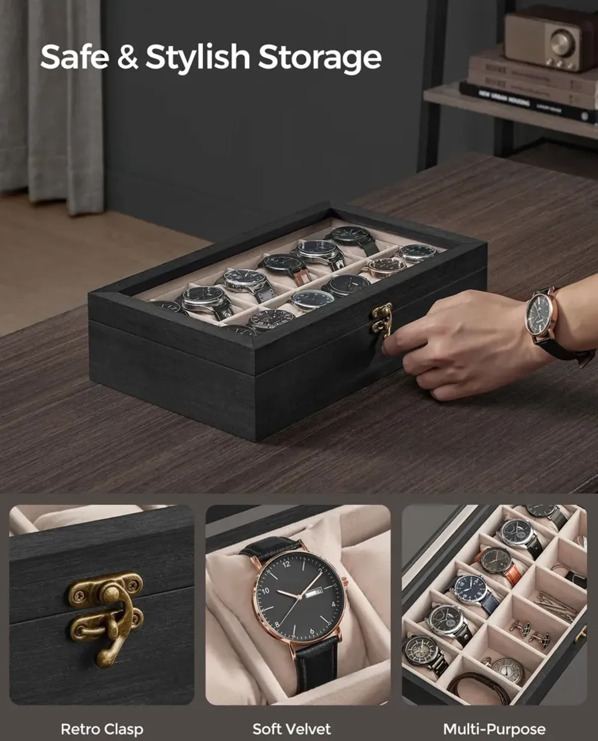 12-Slot Wooden Watch Box for Elegant Timepiece Storage