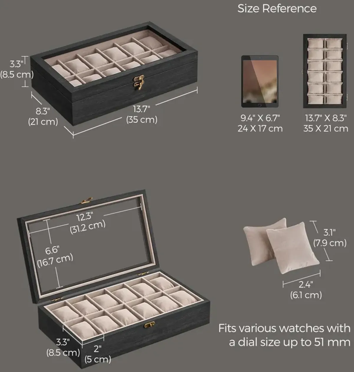 12-Slot Wooden Watch Box for Elegant Timepiece Storage