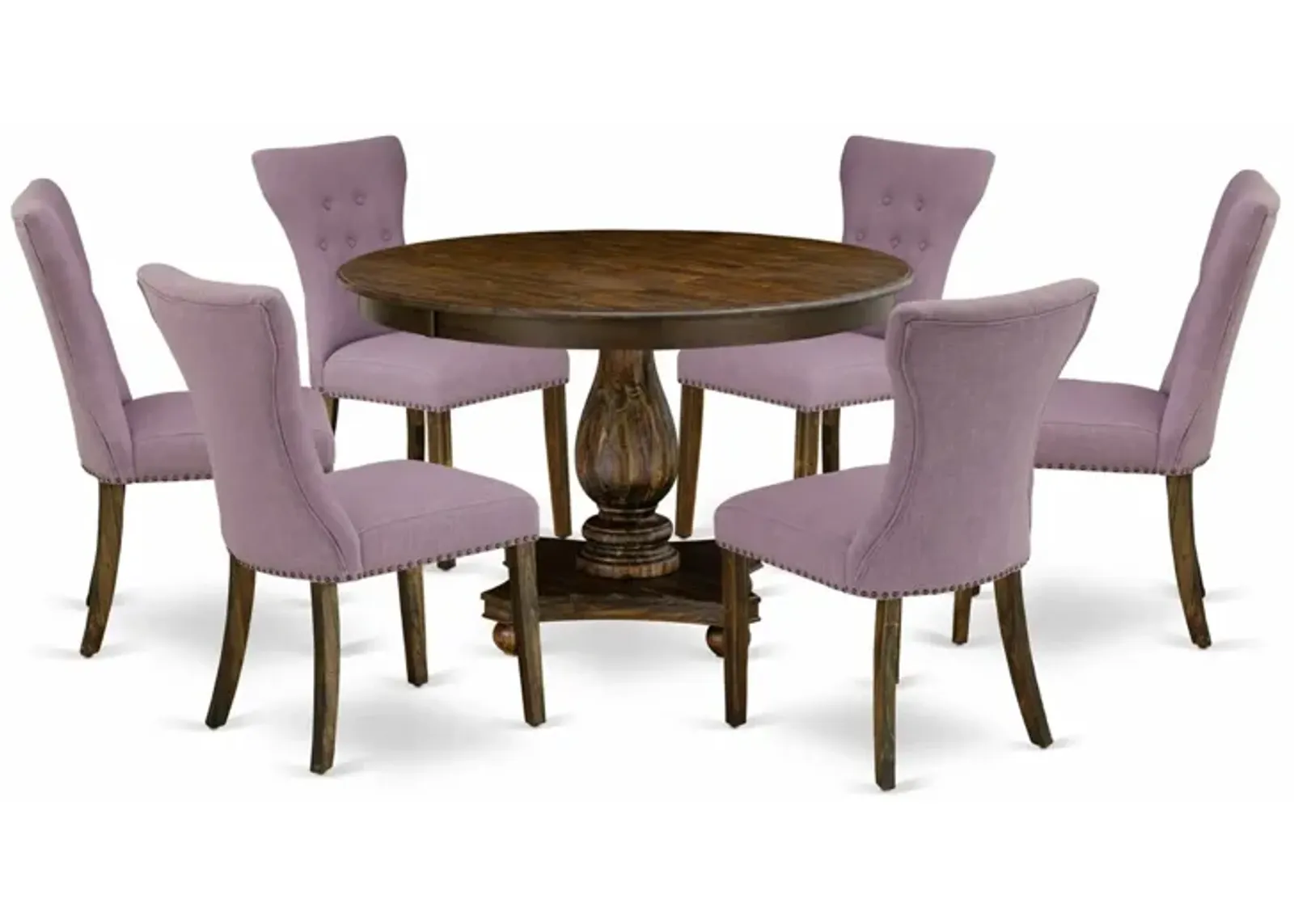 East West Furniture F2GA7-740 7Pc Dining Set - Round Table and 6 Parson Chairs - Distressed Jacobean Color