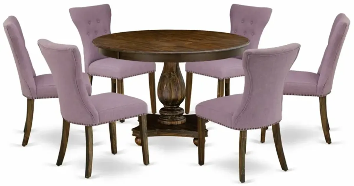 East West Furniture F2GA7-740 7Pc Dining Set - Round Table and 6 Parson Chairs - Distressed Jacobean Color