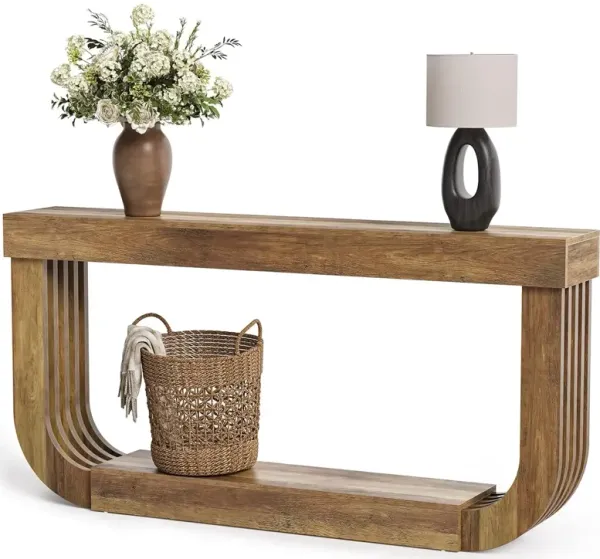 Console Table for Entryway, 70.9-Inch Extra Long Narrow Sofa Table, 2-Tier Brown Wooden Console Sofa Table with Heavy Duty U-Shaped Pedestal, Large Hallway Foyer Table for Living Room