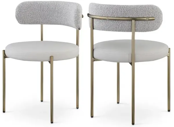 Meridian Furniture Beacon Taupe Vegan Leather and Boucle Fabric Dining Chair, Set of 2