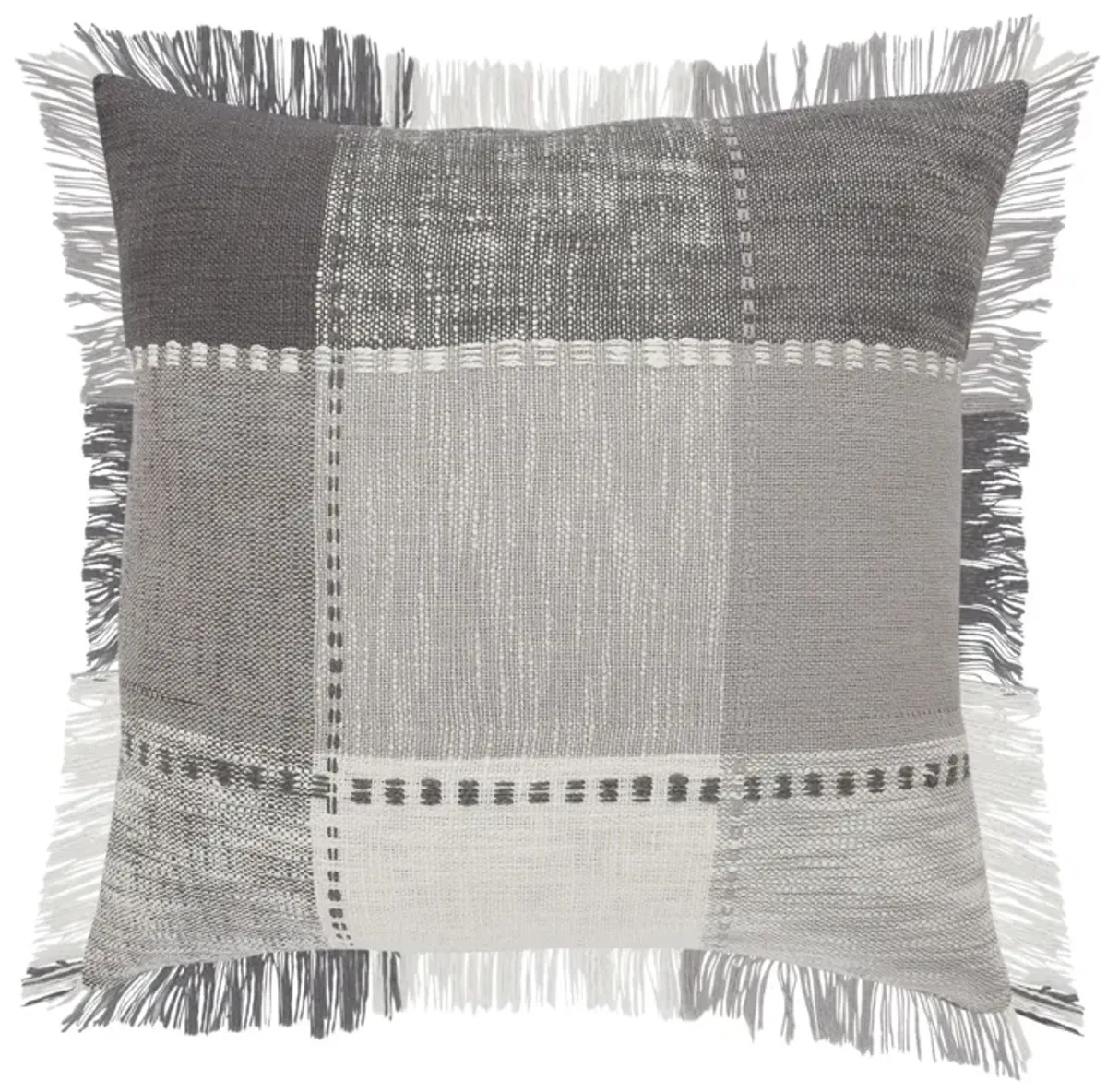 20" Gray and White Monochrome Patchwork Plaid Square Throw Pillow