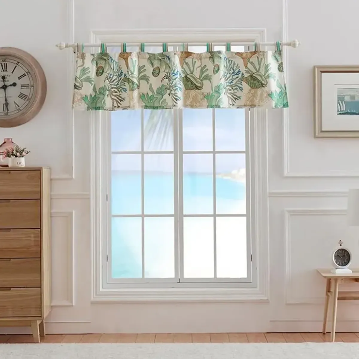 Barefoot Bungalow Atlantis Corals And Seashells Window Valance With 3" Rod Pocket - 84x19" Jade