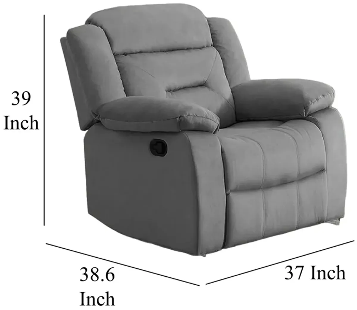 Niko Manual Recliner Chair, Soft Tufted Light Gray Velvet, Solid Wood - Benzara