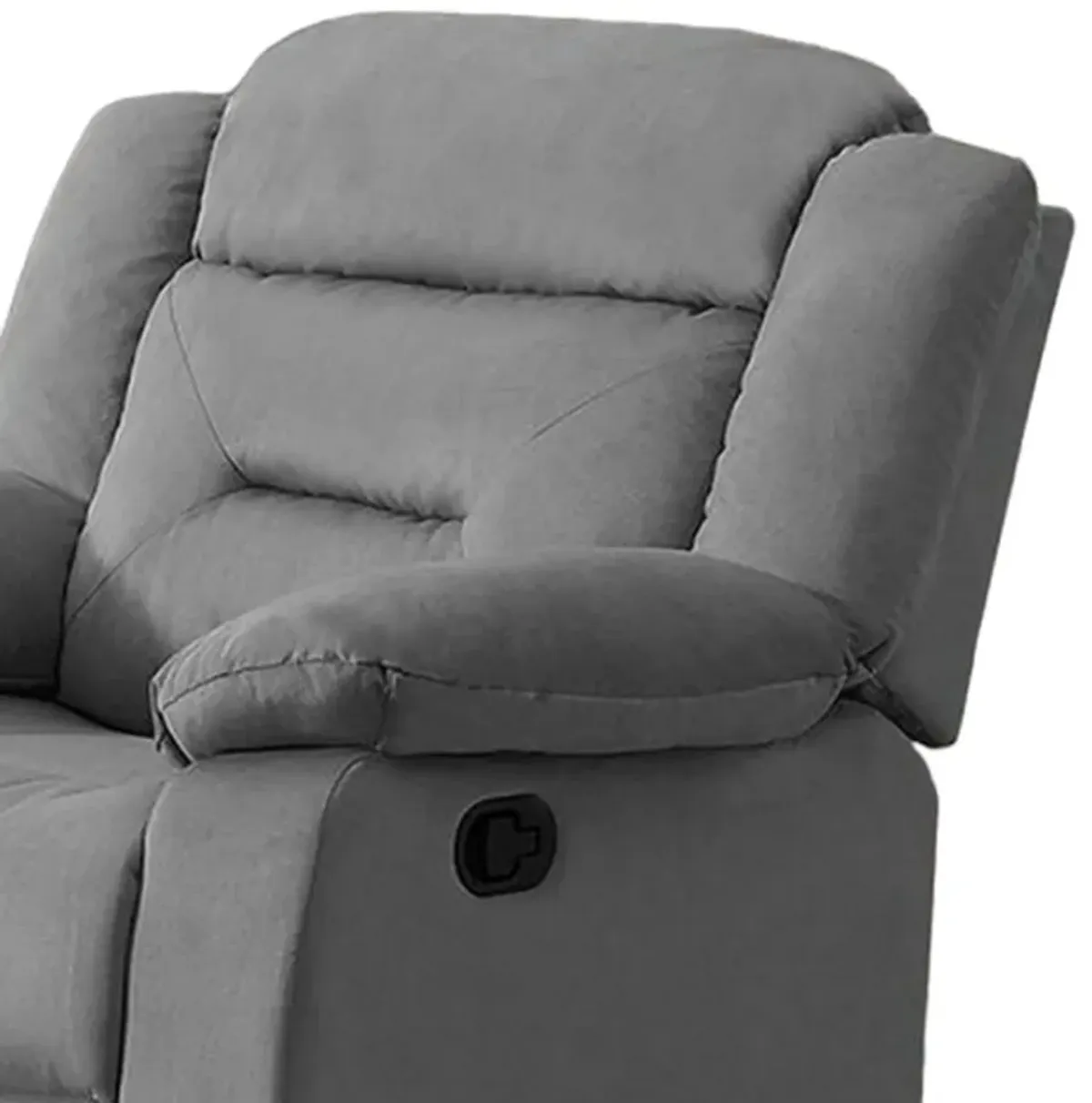 Niko Manual Recliner Chair, Soft Tufted Light Gray Velvet, Solid Wood - Benzara