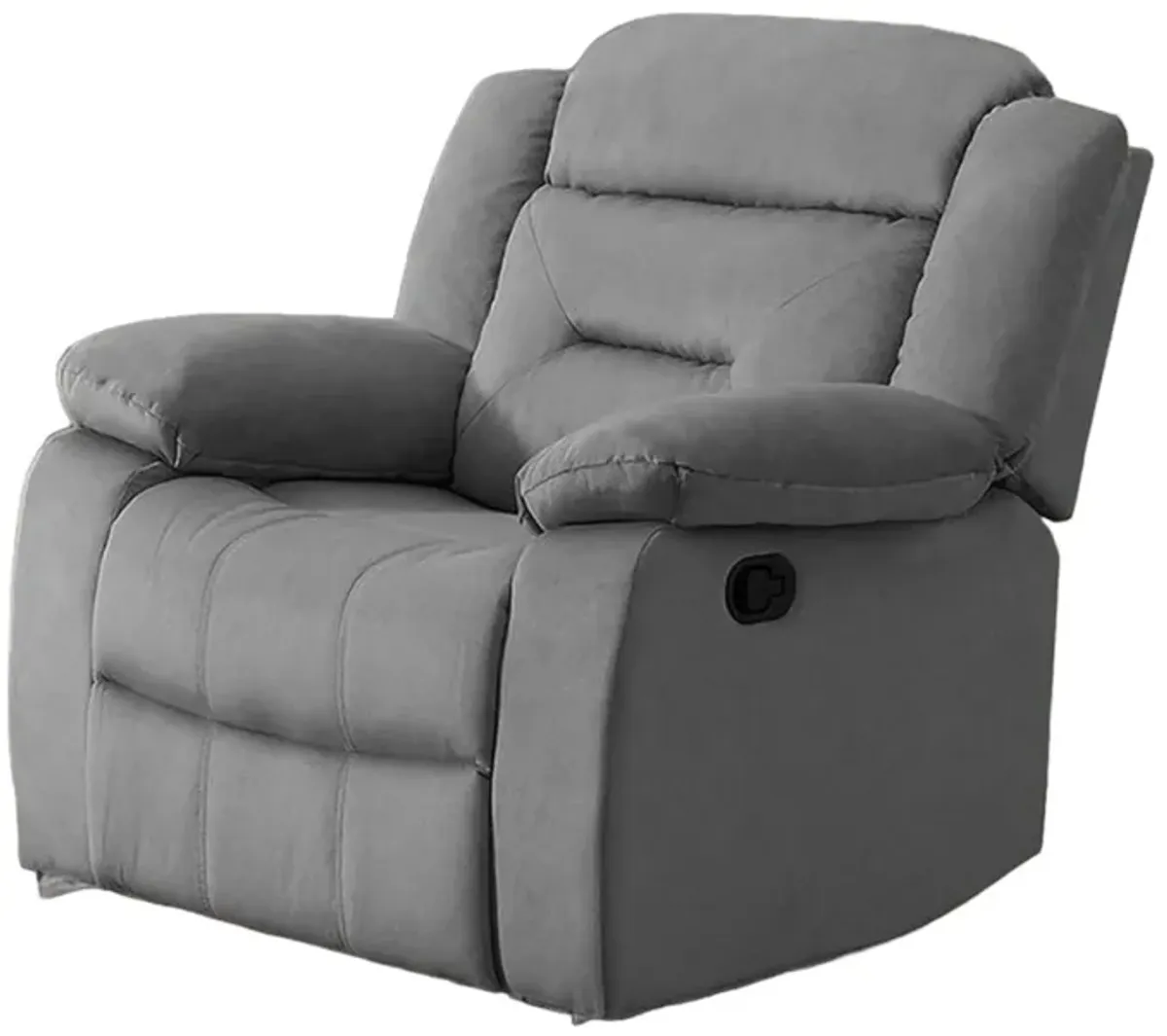 Niko Manual Recliner Chair, Soft Tufted Light Gray Velvet, Solid Wood - Benzara