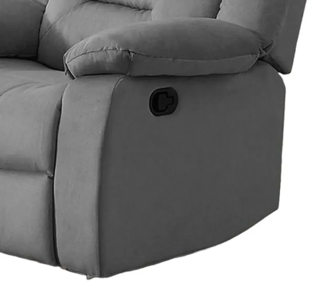 Niko Manual Recliner Chair, Soft Tufted Light Gray Velvet, Solid Wood - Benzara