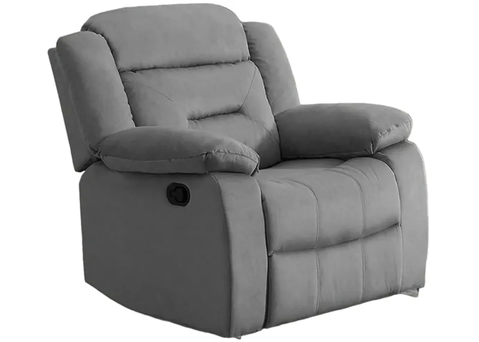 Niko Manual Recliner Chair, Soft Tufted Light Gray Velvet, Solid Wood - Benzara