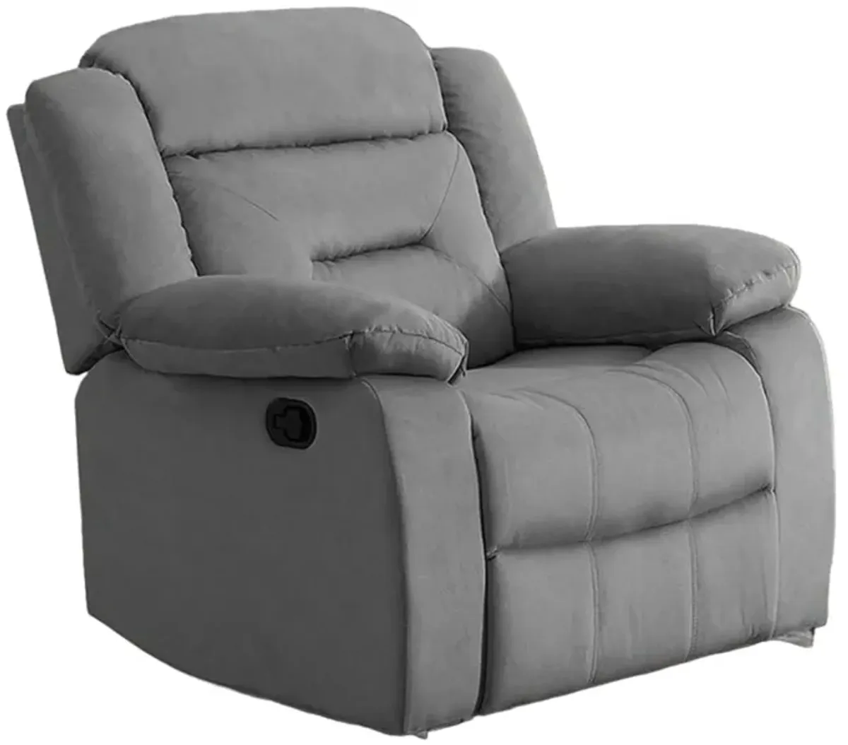 Niko Manual Recliner Chair, Soft Tufted Light Gray Velvet, Solid Wood - Benzara