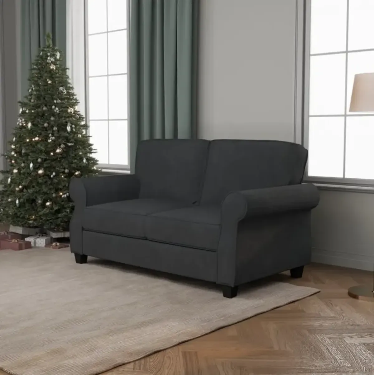 Modern Grey 2 Seater Sofa with Solid Wood Frame