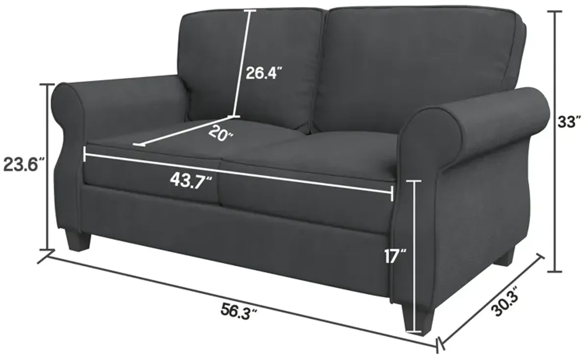 Modern Grey 2 Seater Sofa with Solid Wood Frame