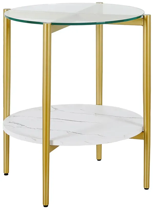 Glass and Steel Round End Table with Shelf, Modern Accent Table for Any Room