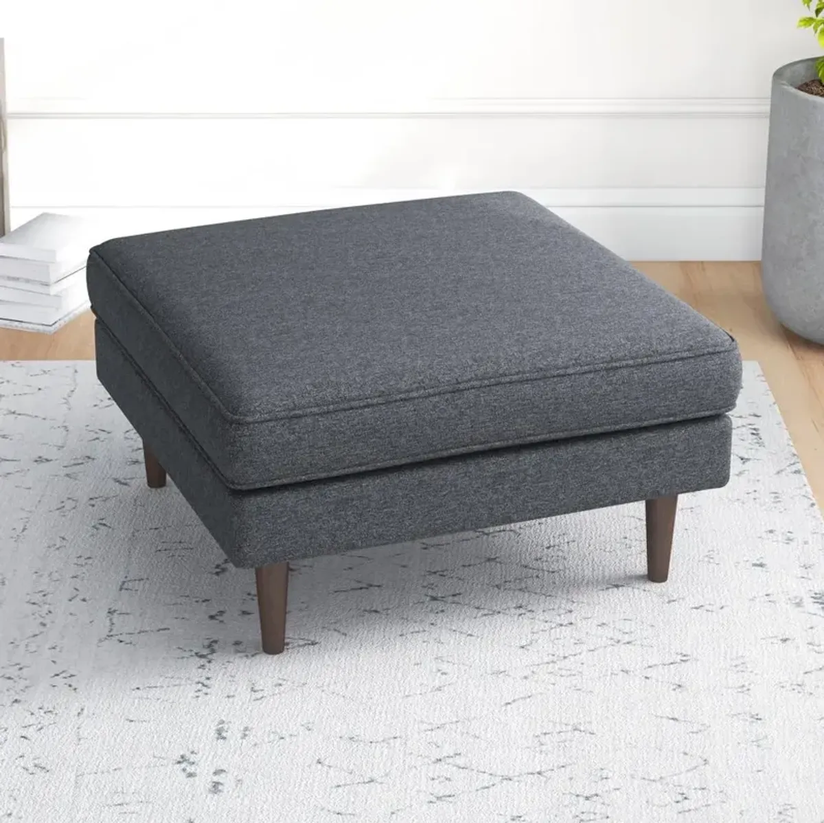 Ashcroft Furniture Co Amber Mid-Century Modern Square Upholstered Ottoman