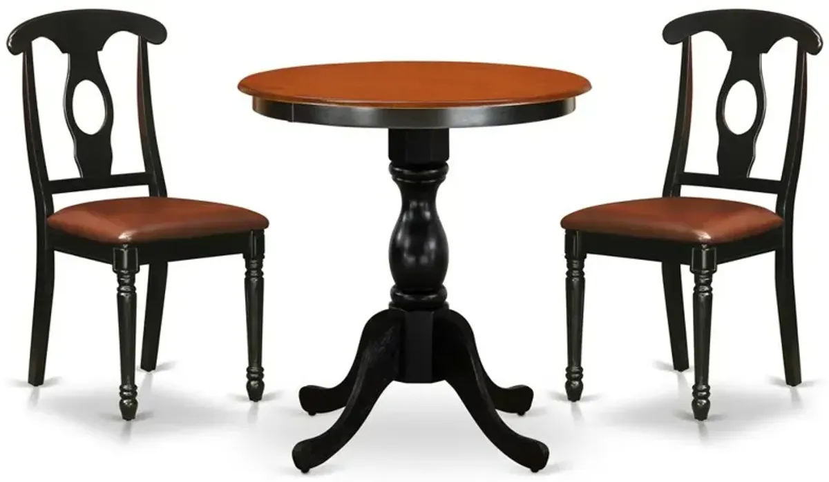 East West Furniture 3-Piece Table Set Contains a Dinner Table and 2 Faux Leather Kitchen Chairs with Napoleon Back - Black Finish