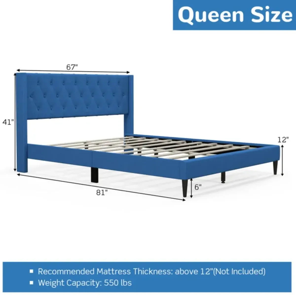 Hivvago Queen Size Upholstered Platform Bed with Button Tufted Wingback Headboard