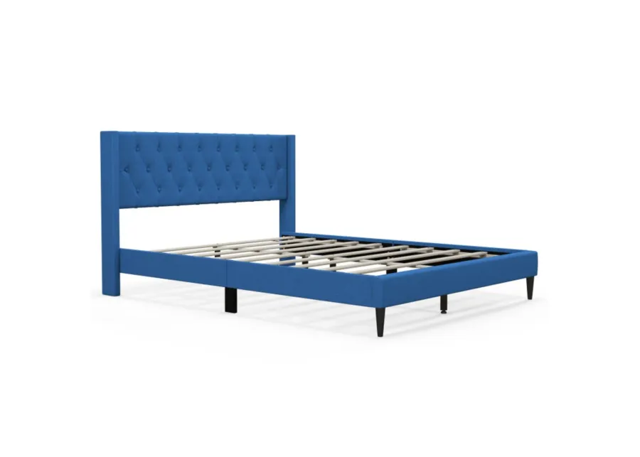 Hivvago Queen Size Upholstered Platform Bed with Button Tufted Wingback Headboard