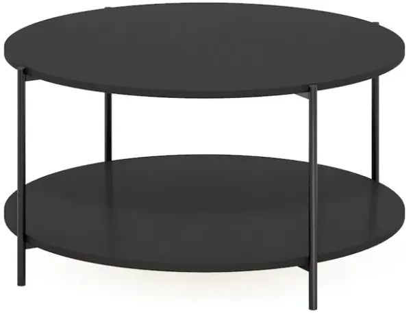 2-Tier Modern Round Coffee Table Table with Sturdy Metal Legs, Americano/Black