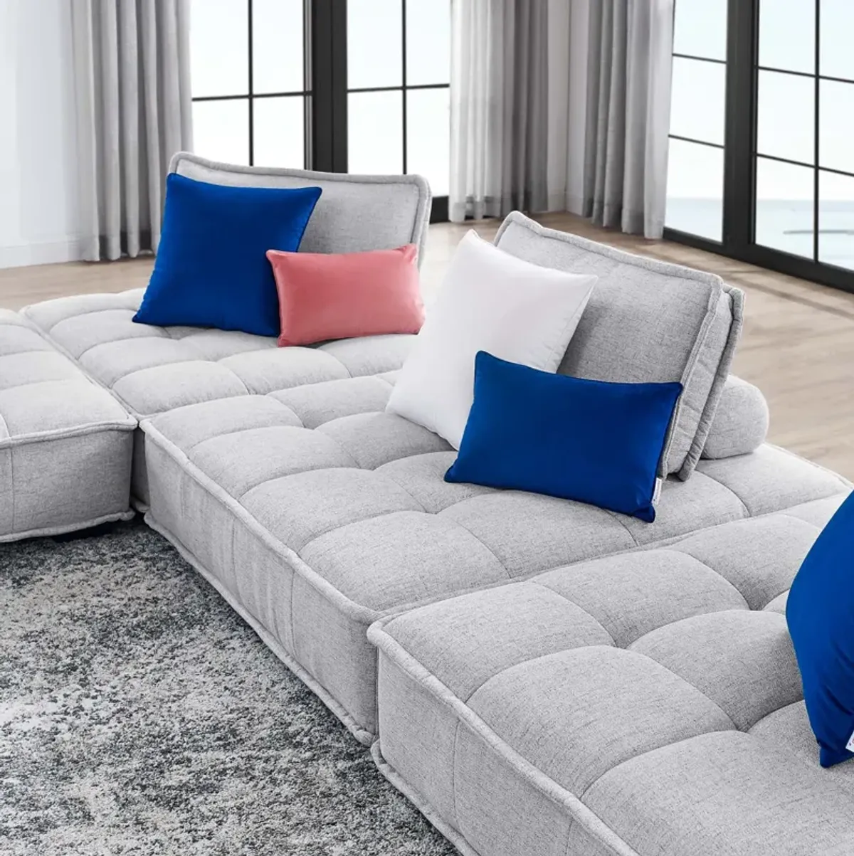 Saunter Tufted Fabric 4-Piece Sectional Sofa Gray