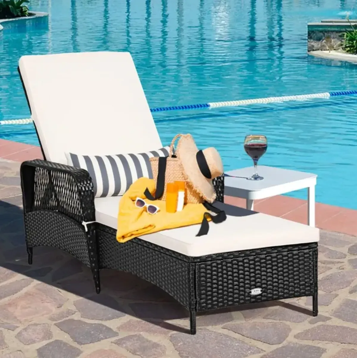 Hivvago Patio Wicker Chaise Lounge Chair with Pillow and Adjustable Backrest with Cushion