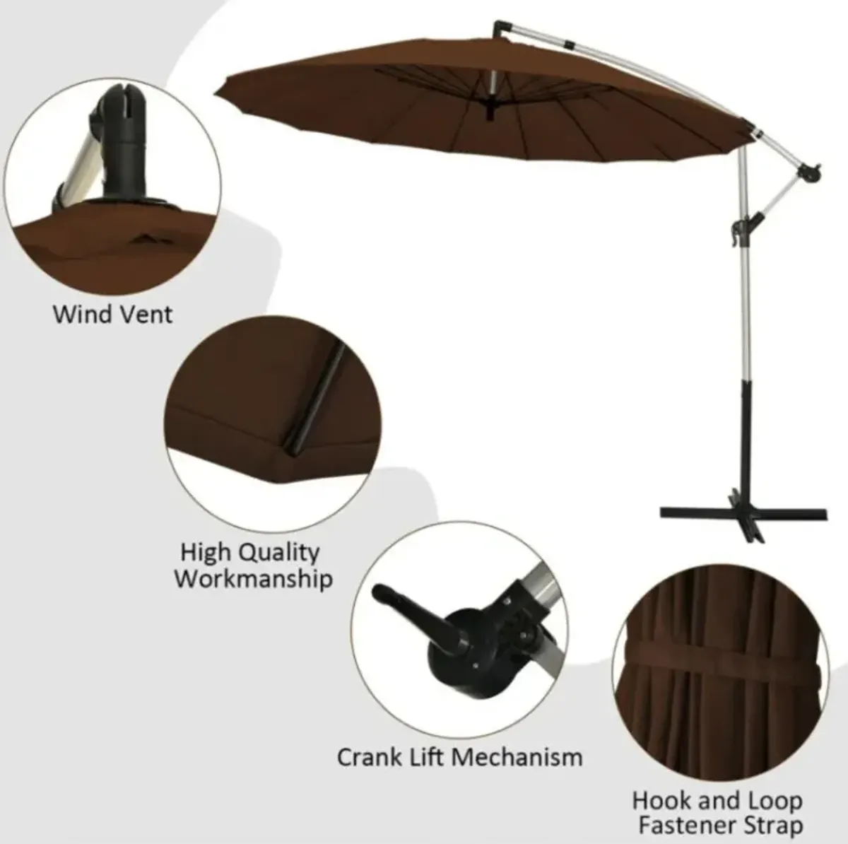 Hivvago 10 Feet Patio Offset Umbrella Market Hanging Umbrella for Backyard Poolside Lawn Garden