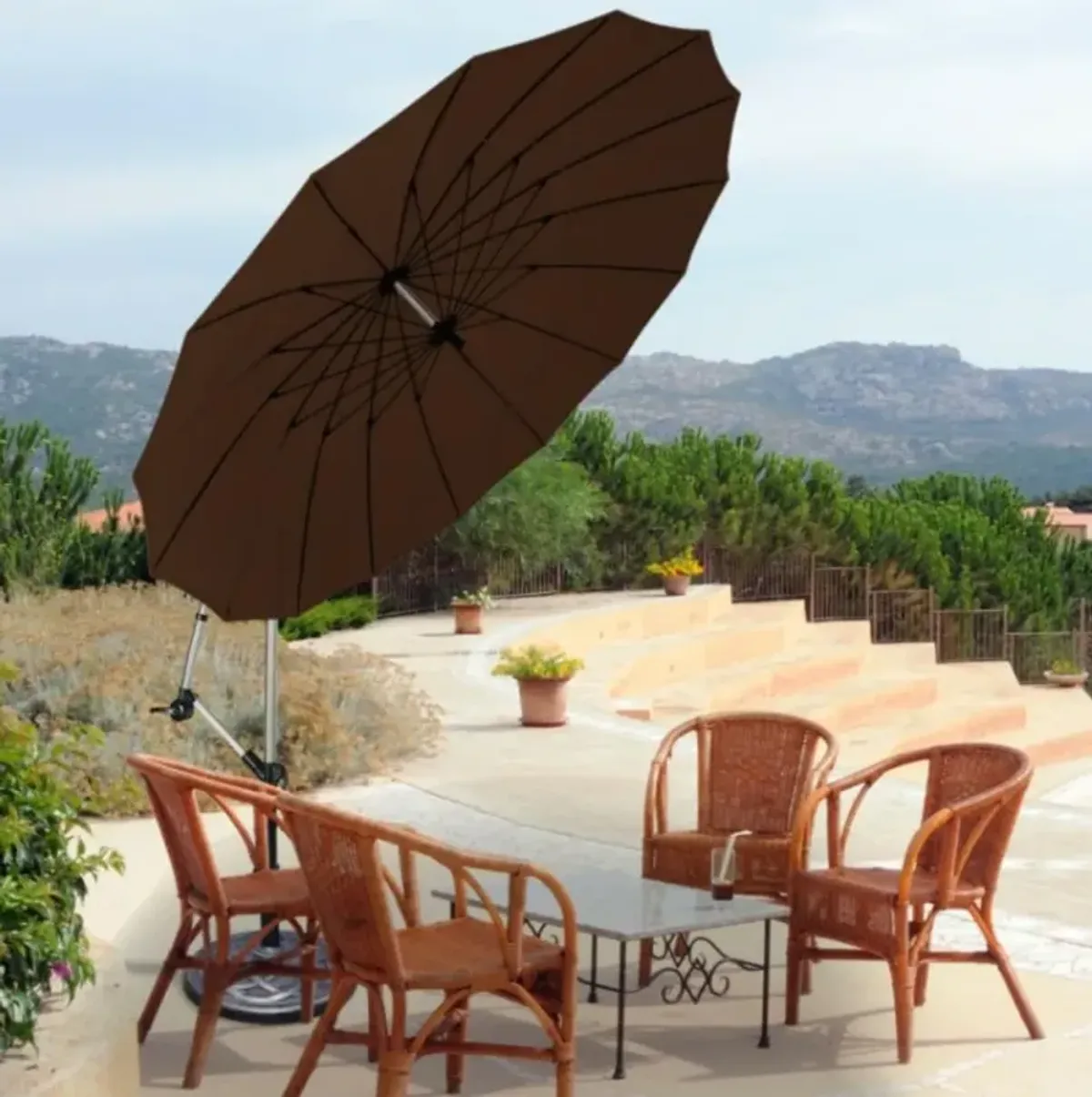 Hivvago 10 Feet Patio Offset Umbrella Market Hanging Umbrella for Backyard Poolside Lawn Garden