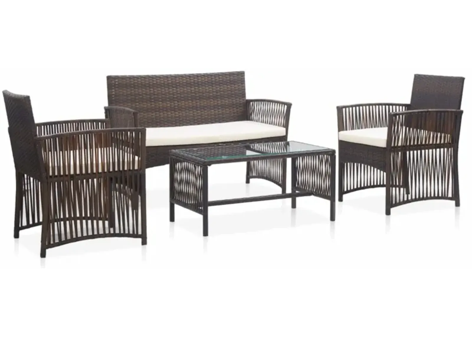 vidaXL 4 Piece Garden Lounge Set with Cushion Poly Rattan Brown