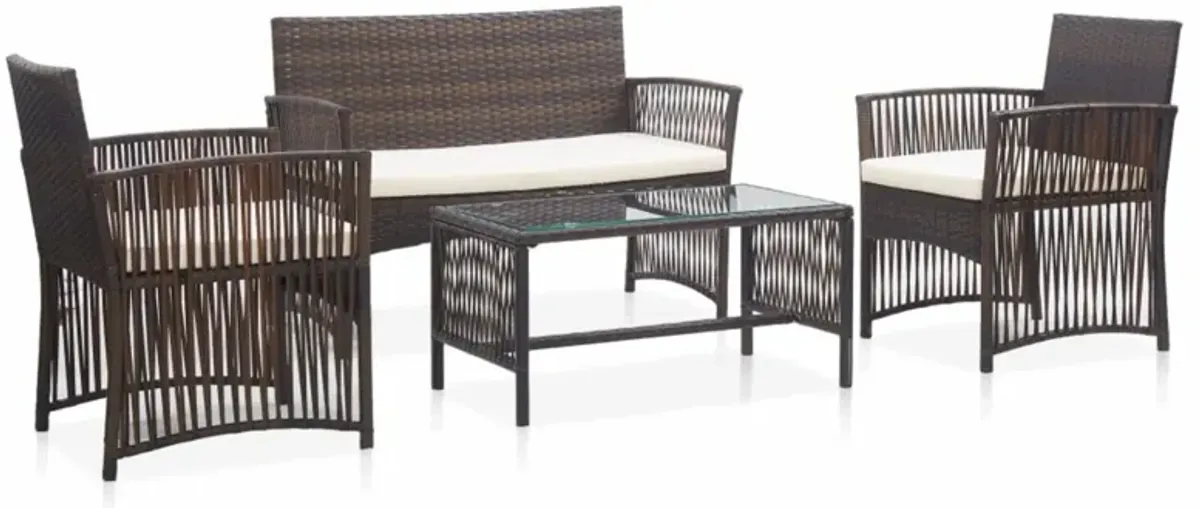 vidaXL 4 Piece Garden Lounge Set with Cushion Poly Rattan Brown