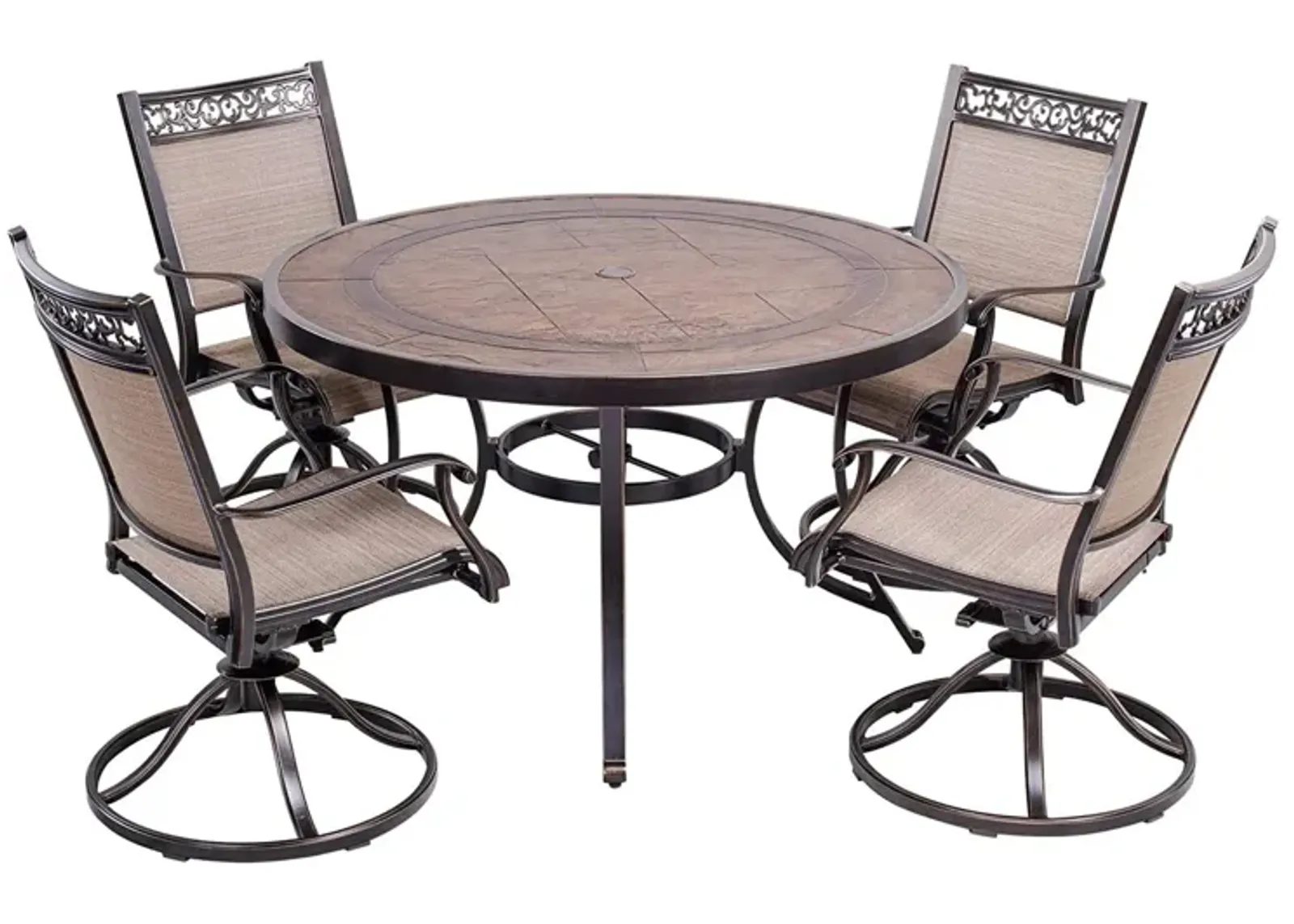 MONDAWE 5 Piece Patio Dining Sets with Swivel Chairs Cast Aluminum 4 Textilene Swivel Chairs and Outdoor Dining Table with Umbrella Hole Patio Furniture Dining Set