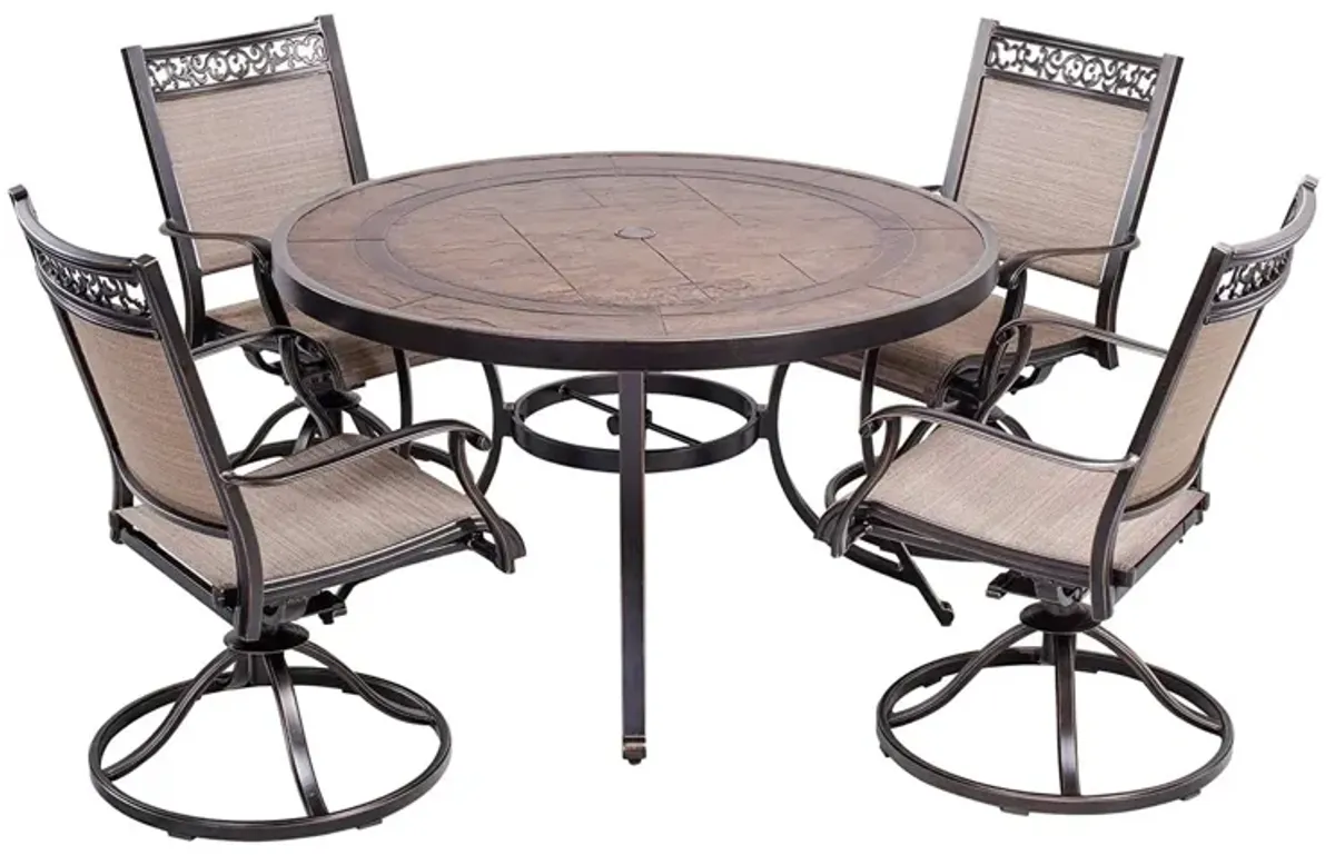 MONDAWE 5 Piece Patio Dining Sets with Swivel Chairs Cast Aluminum 4 Textilene Swivel Chairs and Outdoor Dining Table with Umbrella Hole Patio Furniture Dining Set