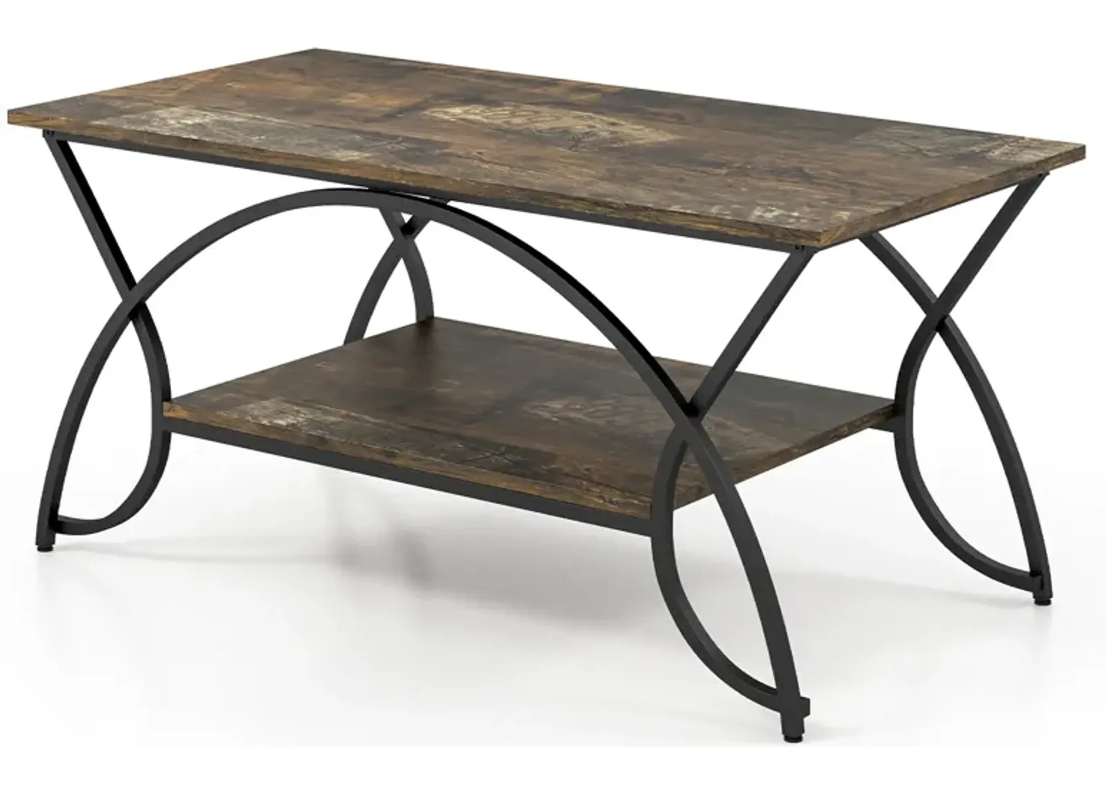 2-Tier Faux Marble Coffee Table with Marble Top and Metal Frame