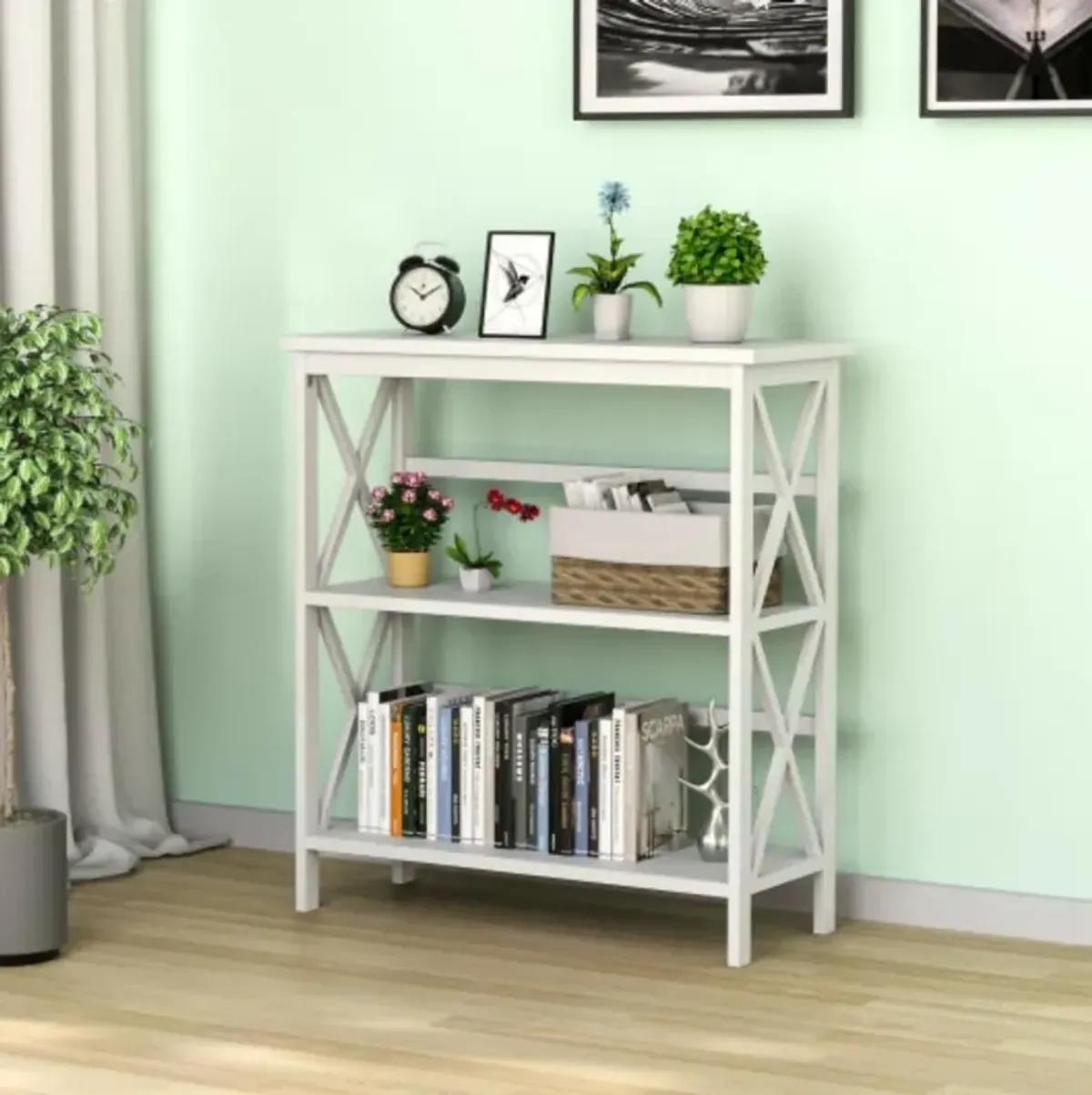 3-Tier Bookshelf Wooden Open Storage Bookcase for Home Office