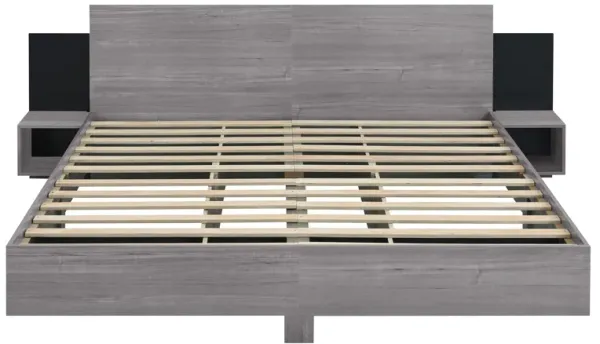 Whisen King Size Wooden Floating Platform Bed, with LED Lights - Grey